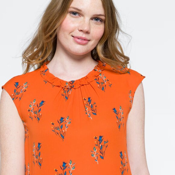 Stitch Fix Dressy Sleeveless Top Size Small Orange with Blue Floral Print - Picture 4 of 8